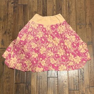 Velvet Pink and Cream Floral A-Line Skirt